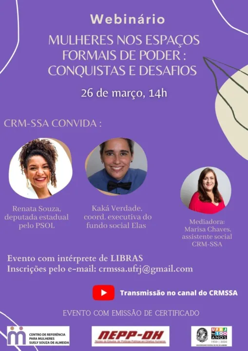 O webinário faz parte do calendário de atividades ligadas ao Dia Internacional da Mulher 