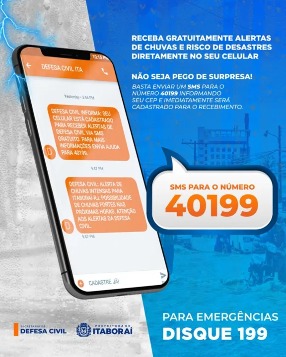 ara se cadastrar, basta enviar um SMS (mensagem de texto) para o número 40199