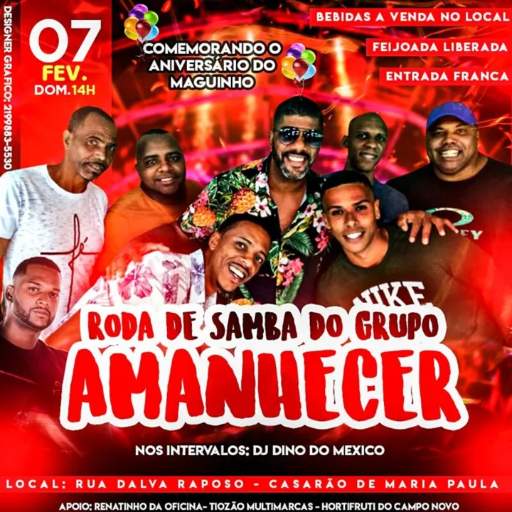 Imagem ilustrativa da imagem Amanhecer realiza roda de samba em Maria Paula, em SG, com prevenções especiais