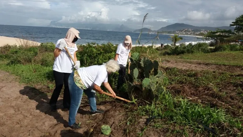 Equipe de voluntários realizou a limpeza da restinga de Camboinhas