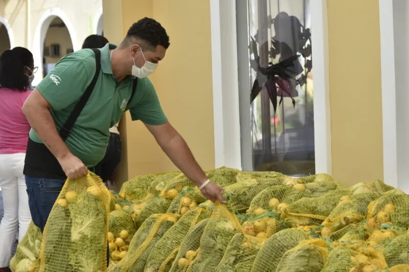 O conteúdo são cestas de hortifrutigranjeiros