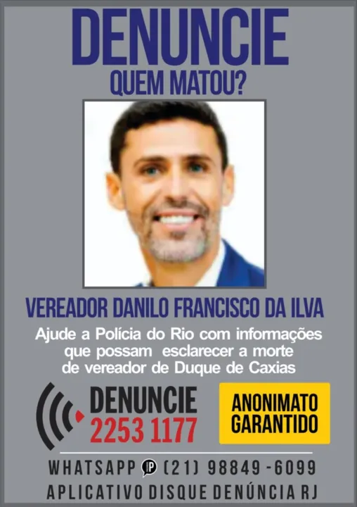 Imagem ilustrativa da imagem Portal dos Procurados pede informações sobre os envolvidos na morte do Vereador Danilo do Mercado