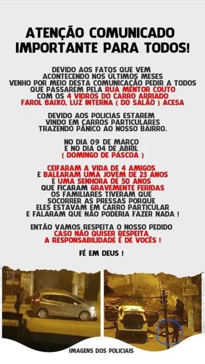 Imagem ilustrativa da imagem Suposto 'comunicado do crime' com 'regras' e ameaças circula nas redes sociais