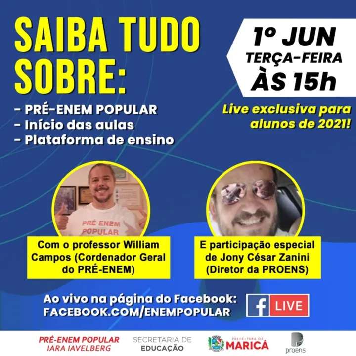 As aulas serão realizadas remotamente 