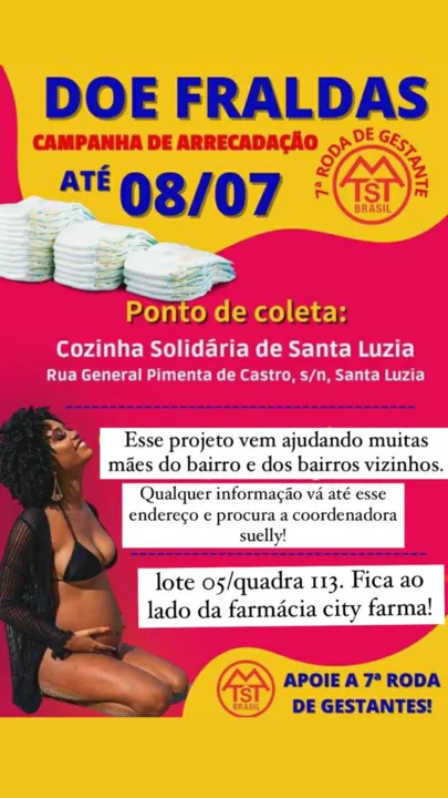 Campanha de arrecadação de fraldas para gestantes