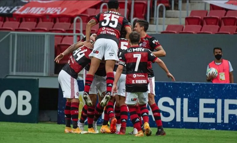 Imagem ilustrativa da imagem Flamengo vence Palmeiras no Mané Garrincha com gol contra bizarro
