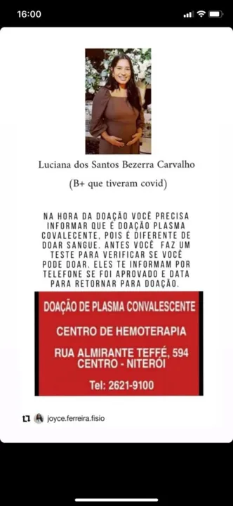 Imagem ilustrativa da imagem Família de jovem grávida internada com Covid-19 em Niterói pede doações