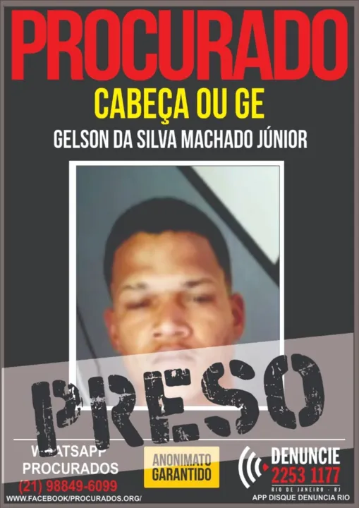Gerson da Silva Machado Júnior, conhecido como 'Cabeça' ou 'Ge', de 26 anos, foi capturado pela polícia militar.