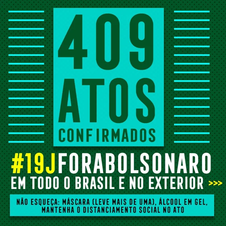 Ato contra Bolsonaro terá distribuição de máscara de arrecadação de alimentos