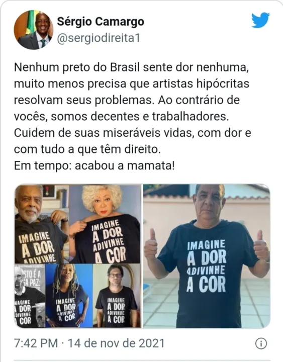 Imagem ilustrativa da imagem Presidente da Fundação Palmares diz que pretos no Brasil 'não sentem dor nenhuma'