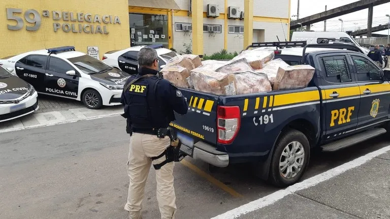 Caminhão com 50 caixas de frango congelados foi apreendida pela PRF