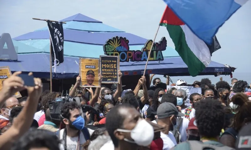 Protesto em homenagem a Moise Kagambe na Barra da Tijuca, no último sábado