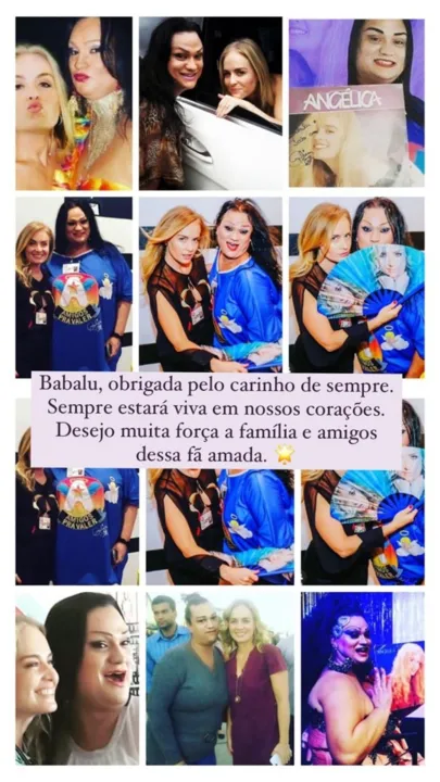 Homenagem feita por Angélica a Babalu Vendraminy em seu Instagram