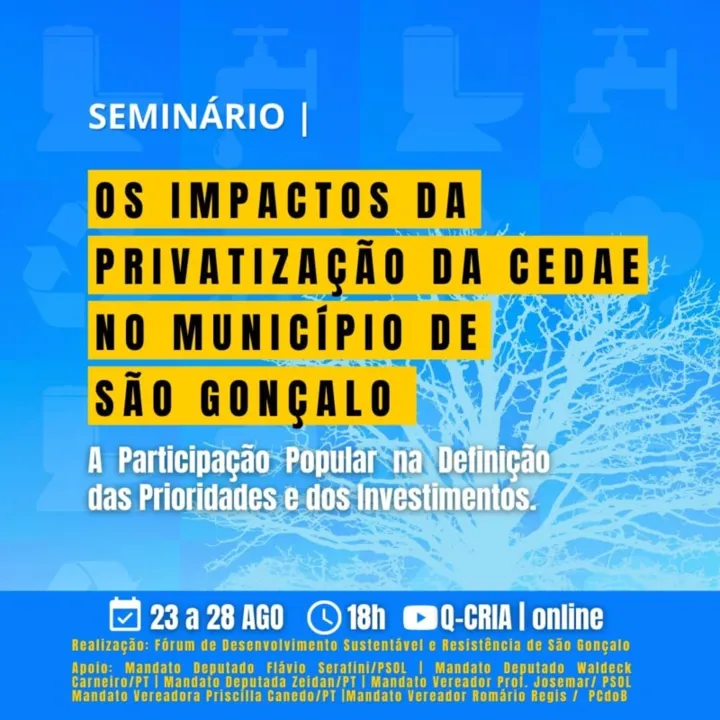 Serão seis painéis com especialistas nas temáticas do saneamento básico 