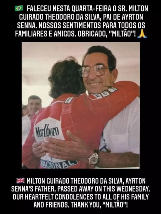 Pai de Ayrton Senna morreu aos 94 anos