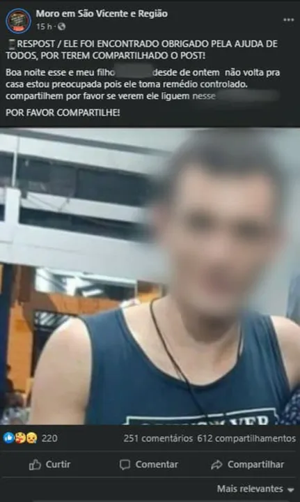 Ele foi encontrado na segunda-feira (27)