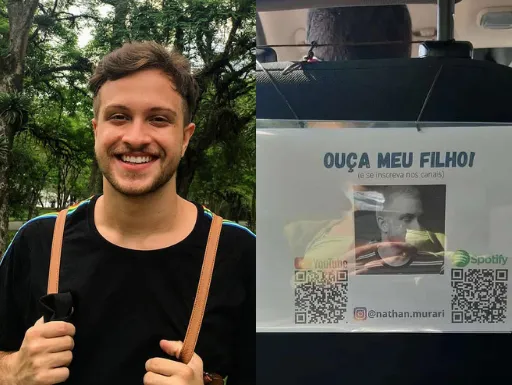 Pai do cantor colocou um anúncio caseiro de frente para o banco dos passageiros