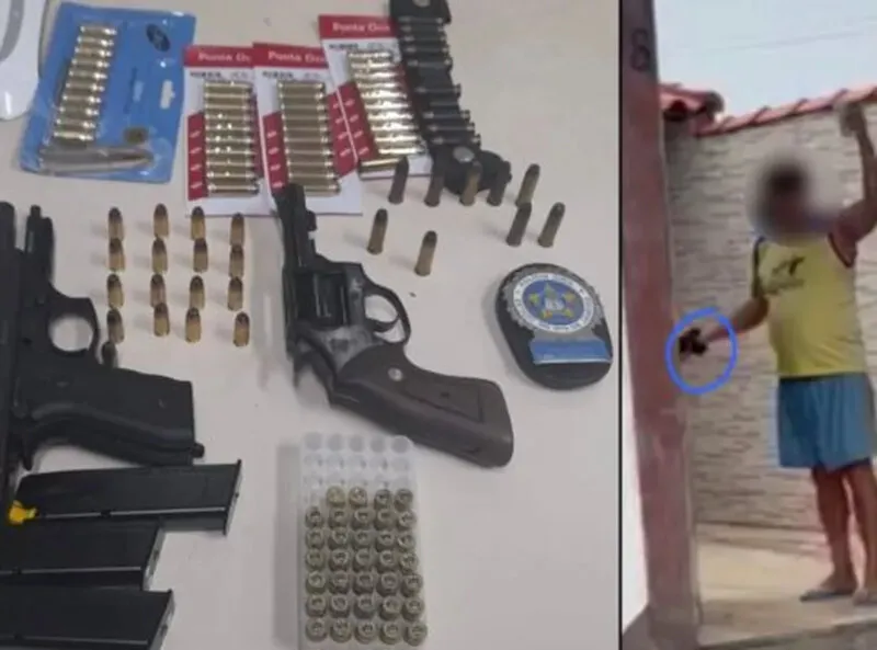 Militar reformado foi preso com duas armas, uma delas ainda em punho