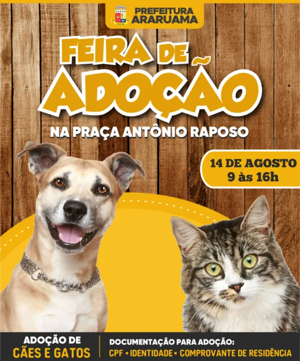 Para adotar um bichinho é preciso levar RG, CPF e Comprovante de Residência