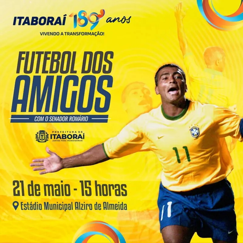 Romário marcará presença no 'Futebol dos Amigos', em Itaboraí