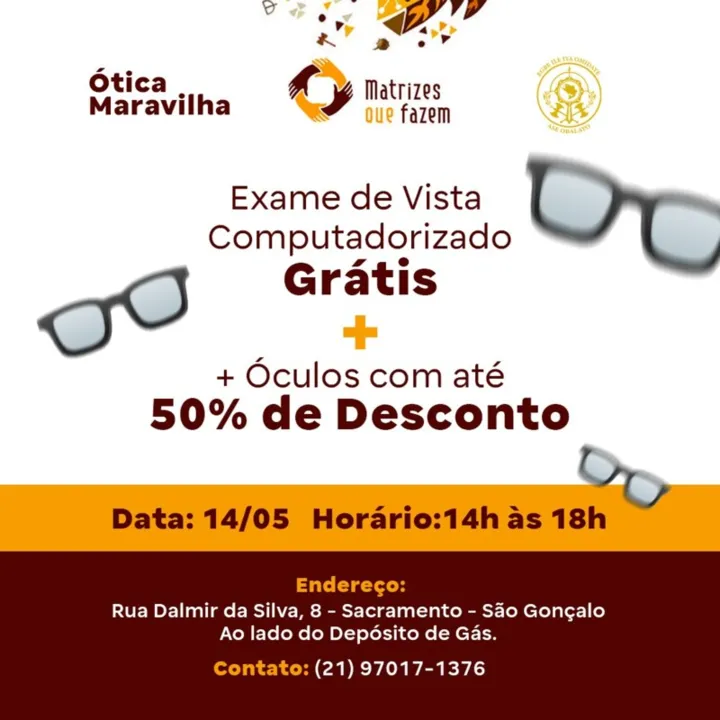 Exame de vista computadorizado gratuito e óculos com armações em até 50% de desconto são algumas das ofertas