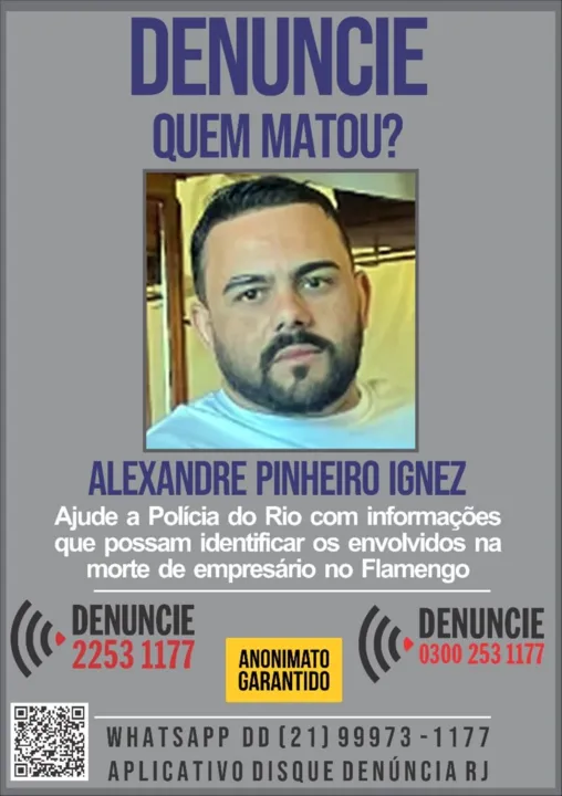 Disque Denúncia pede informações sobre os envolvidos na morte de empresário ao sair de uma casa de shows no Flamengo