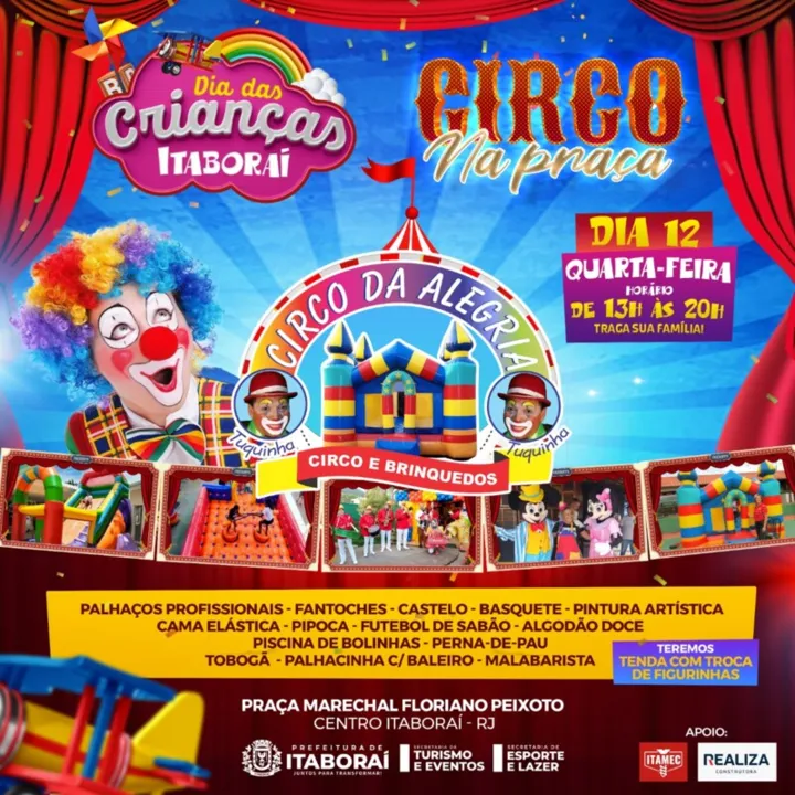 A criançada poderá se divertir gratuitamente com uma programação de circo dedicada a eles