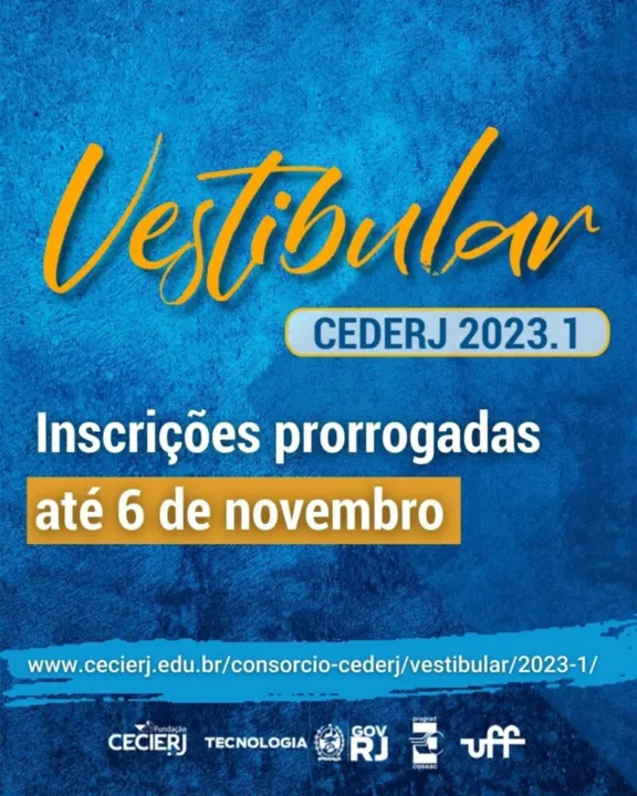 Inscrições podem ser feitas no site: https://www.cecierj.edu.br/consorcio-cederj/vestibular/2023-1/