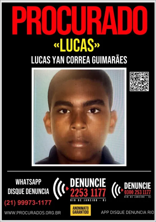 O criminoso foragido é Lucas Yan Correa Guimarães, de 28 anos