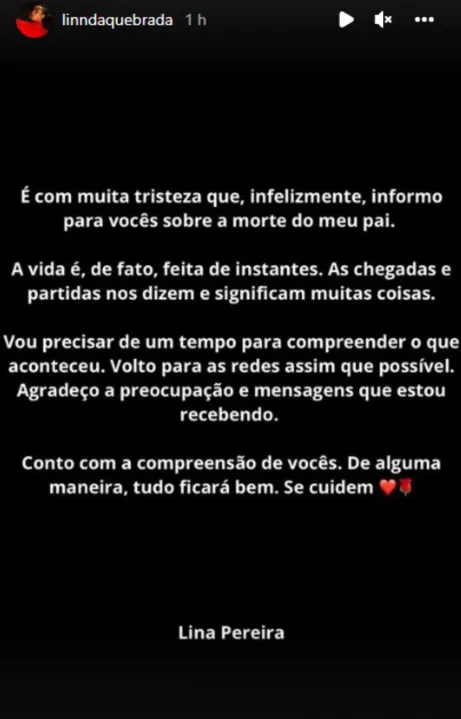 O comunicado foi feito nas redes sociais da ex-BBB