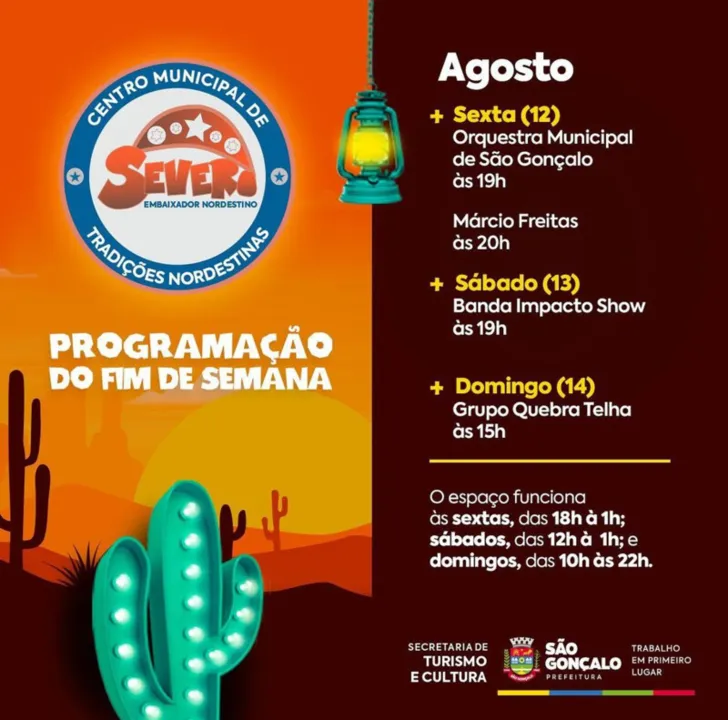 Além da programação musical, desse final de semana, também terão quiosques que oferecem comidas típicas nordestinas e peças de artesanato