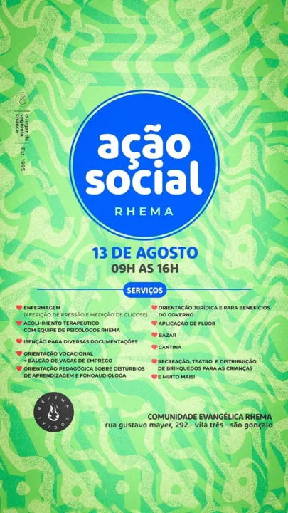 Ação acontece no dia 13 de agosto