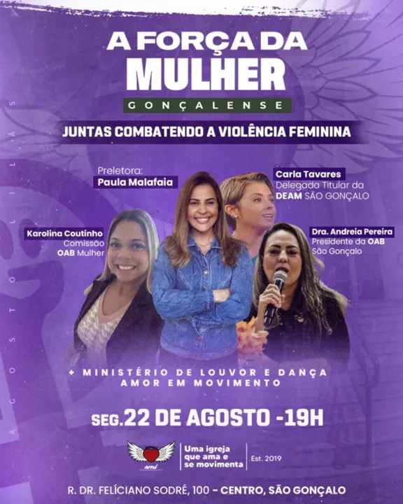 Durante o encontro, em comemoração ao Agosto Lilás, será tratado diferentes temas, entre eles, o combate a violência feminina