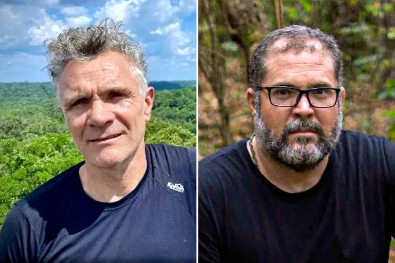 Jornalista britânico Dom Phillips (esquerda) e indigenista Bruno Pereira (direita)