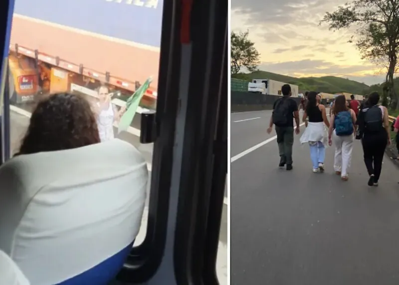 Alunos tiveram ônibus bloqueado por manifestantes bolsonaristas e tiveram que seguir a pé na rodovia