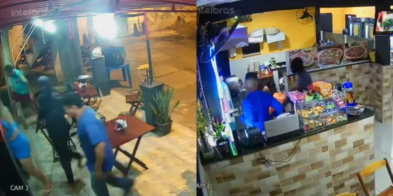 Câmeras de segurança registraram momento em que três suspeitos chegam ao local