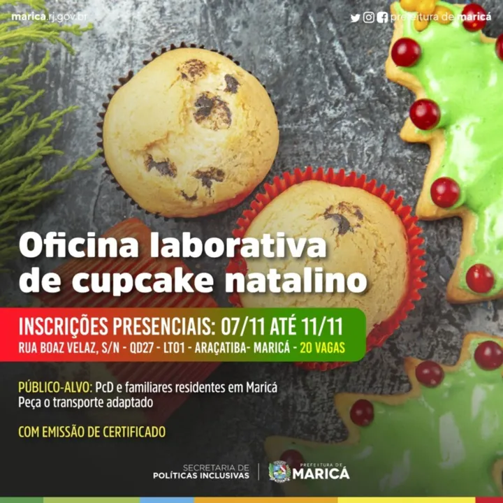 Secretaria de Políticas Inclusivas abre 20 vagas para oficina de Cupcake Natalino