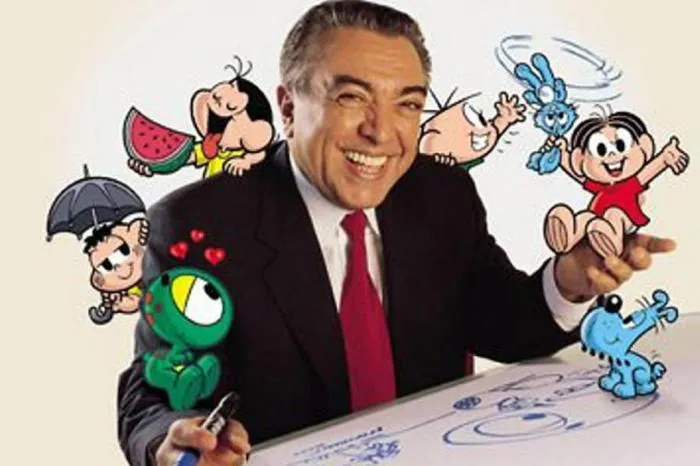 Maurício de Souza com seus personagens; Mônica fez 60 anos neste ano