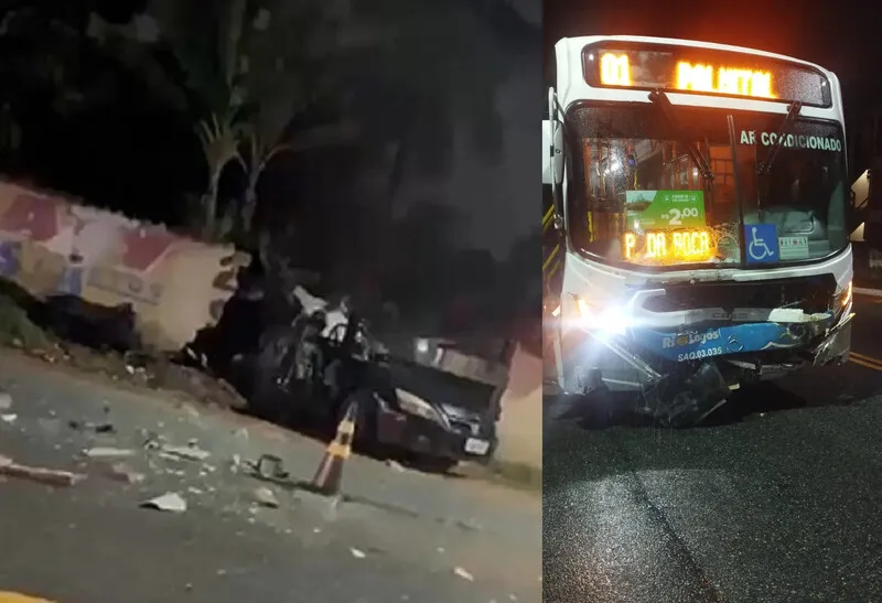 Acidente aconteceu na Avenida Saquarema, entre um ônibus e um carro de passeio