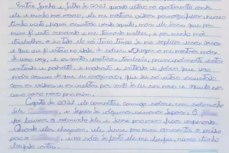 Carta escrita pela adolescente relata abusos desde 2021