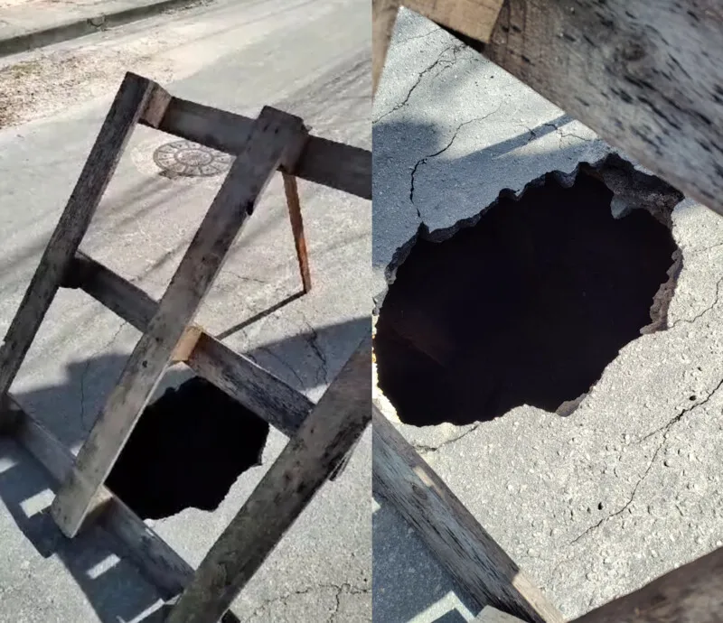 Moradores tentam amenizar situação, mas buracos ainda seguem causando transtornos