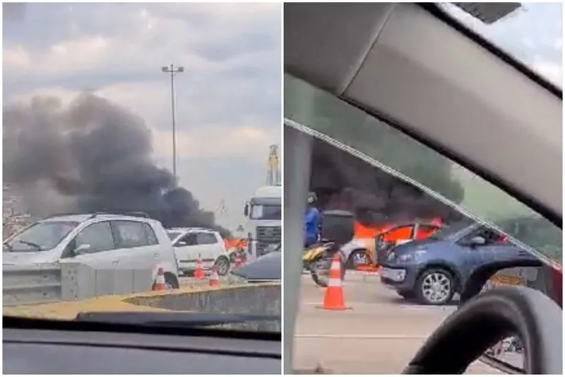 Veículo pegou fogo perto do pedágio no sentido Niterói