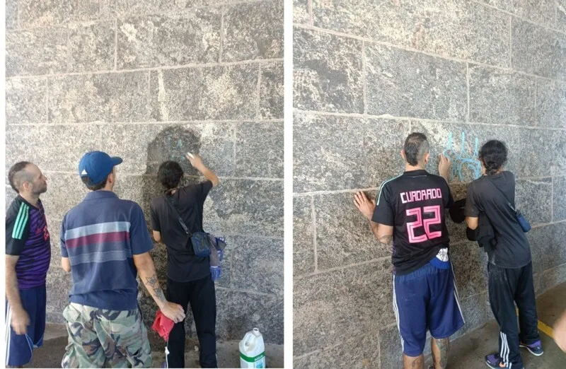 Autuados em flagrante pela Polícia Federal, eles retornaram no domingo, dia seguinte ao crime, para limpar as paredes e retirar a tinta