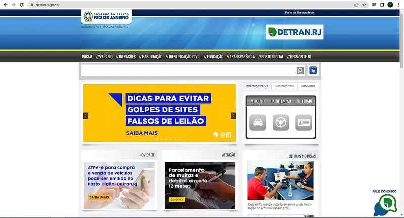 O novo serviço pode ser facilmente acessado através de um link no canto inferior direito do site do Detran.RJ
