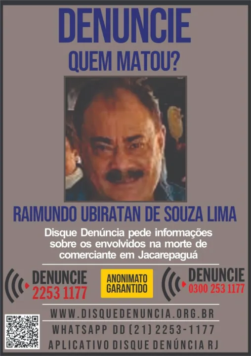 Raimundo Ubiratan de Souza Lima, de 62 anos, mais conhecido como 'Bira', foi morto a tiros em Jacarepaguá