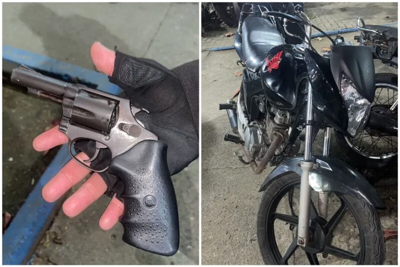 Revólver e moto foram apreendidos