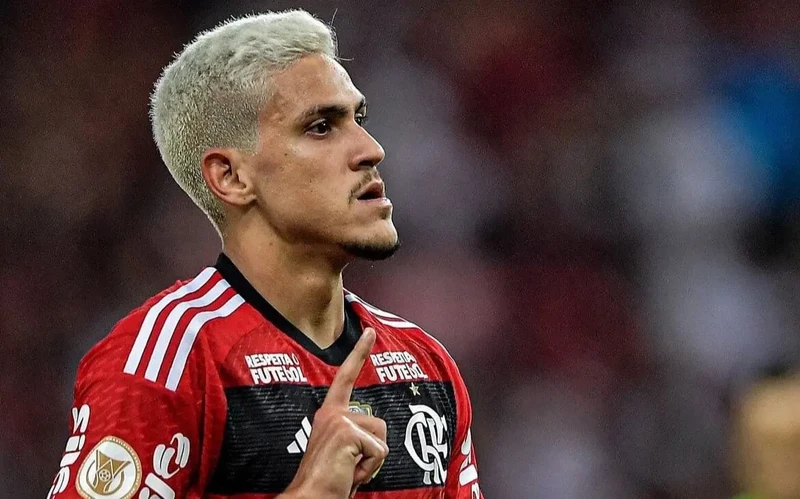 O atacante Pedro marca gol da vitória do Flamengo em partida realizada na tarde deste sábado (30)