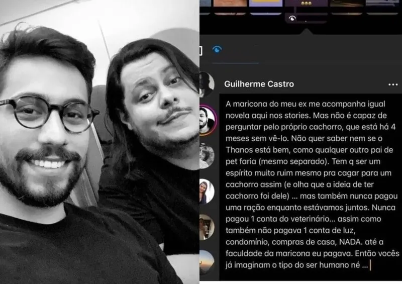 O ator fez um post de desabafo sobre a atual relação com o ex-namorado, Guilherme Castro