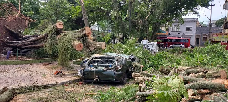 Temporal destruiu carros estacionados nas ruas da cidade