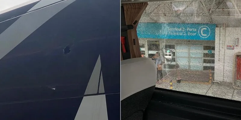 Torcida foi flagrada lançando pedra em ônibus que transportava jogadores para o Galeão